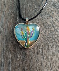 Hand Painted Cactus Pendant Necklace