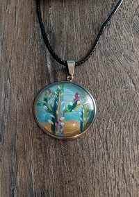 Hand Painted Cactus Pendant Necklace