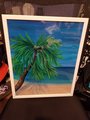 Tropical Palm Tree Painting | 16x20 | PALM TREE on the BEACH | Framed