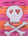 PINK and ORANGE SKULL | Skull and Cross Bone Painting | 8x10in