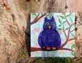 PURPLE OWL in a TREE | 12x12 in | Painting | Owl Painting | Nursery Art