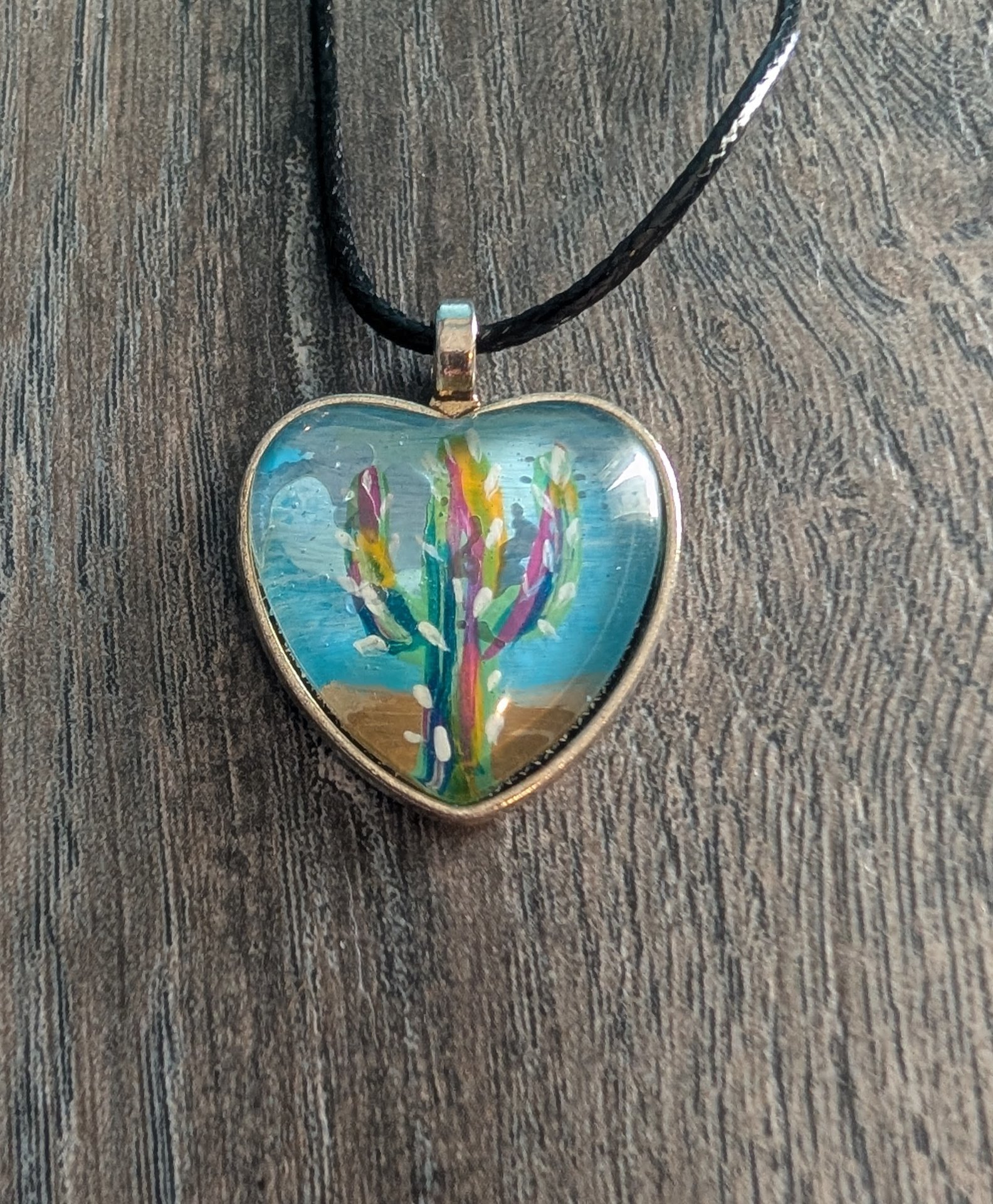 Hand Painted Cactus Pendant Necklace