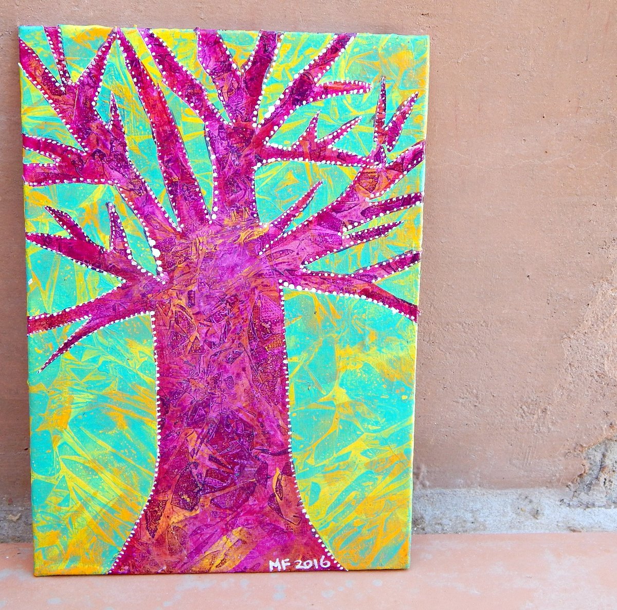 PINK MARBLE TREE | Abstract Tree Painting | 5x7in