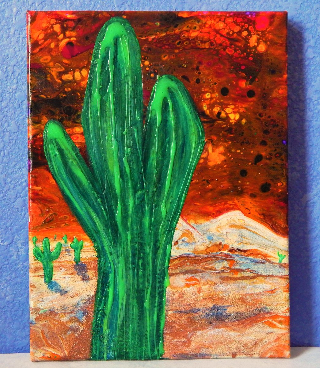 THE UNFORGIVING DESERT | Abstract Landscape Painting | Cactus Art | 9x12in