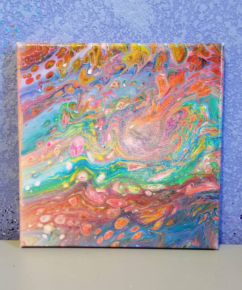 UNICORN | 8x8in | Bright Abstract Painting | Fluid Poured Artwork
