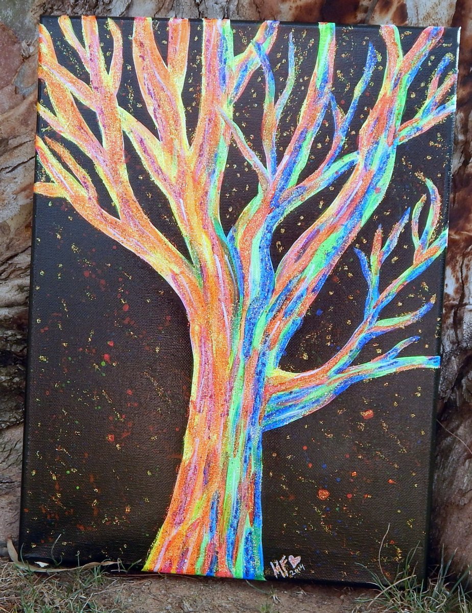 NEON GLITTER TREE | Unique Tree Painting | 12x16in