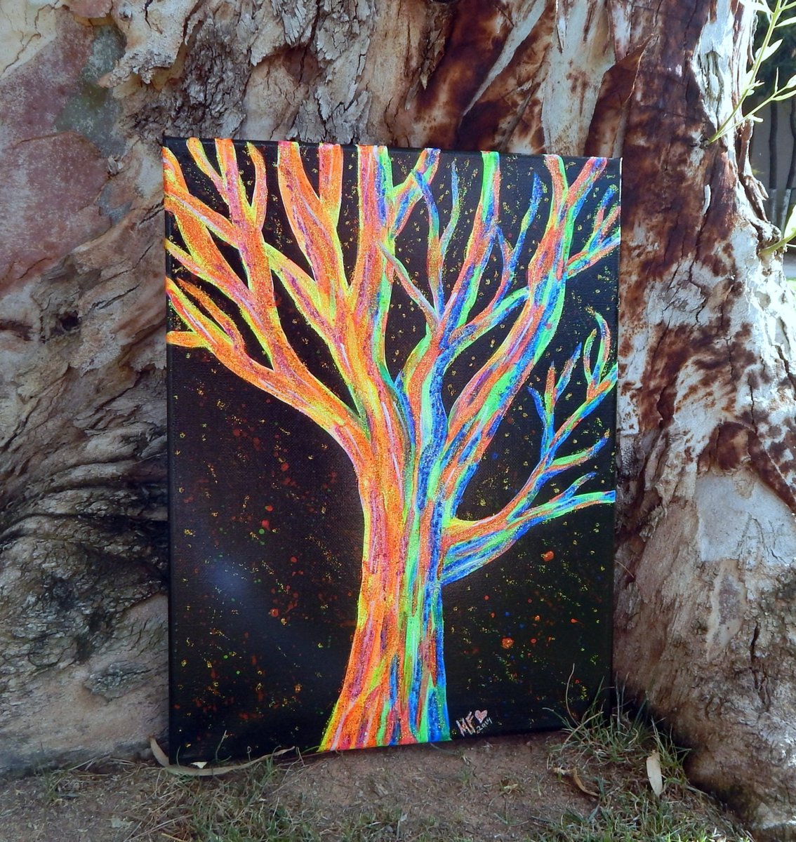 NEON GLITTER TREE | Unique Tree Painting | 12x16in