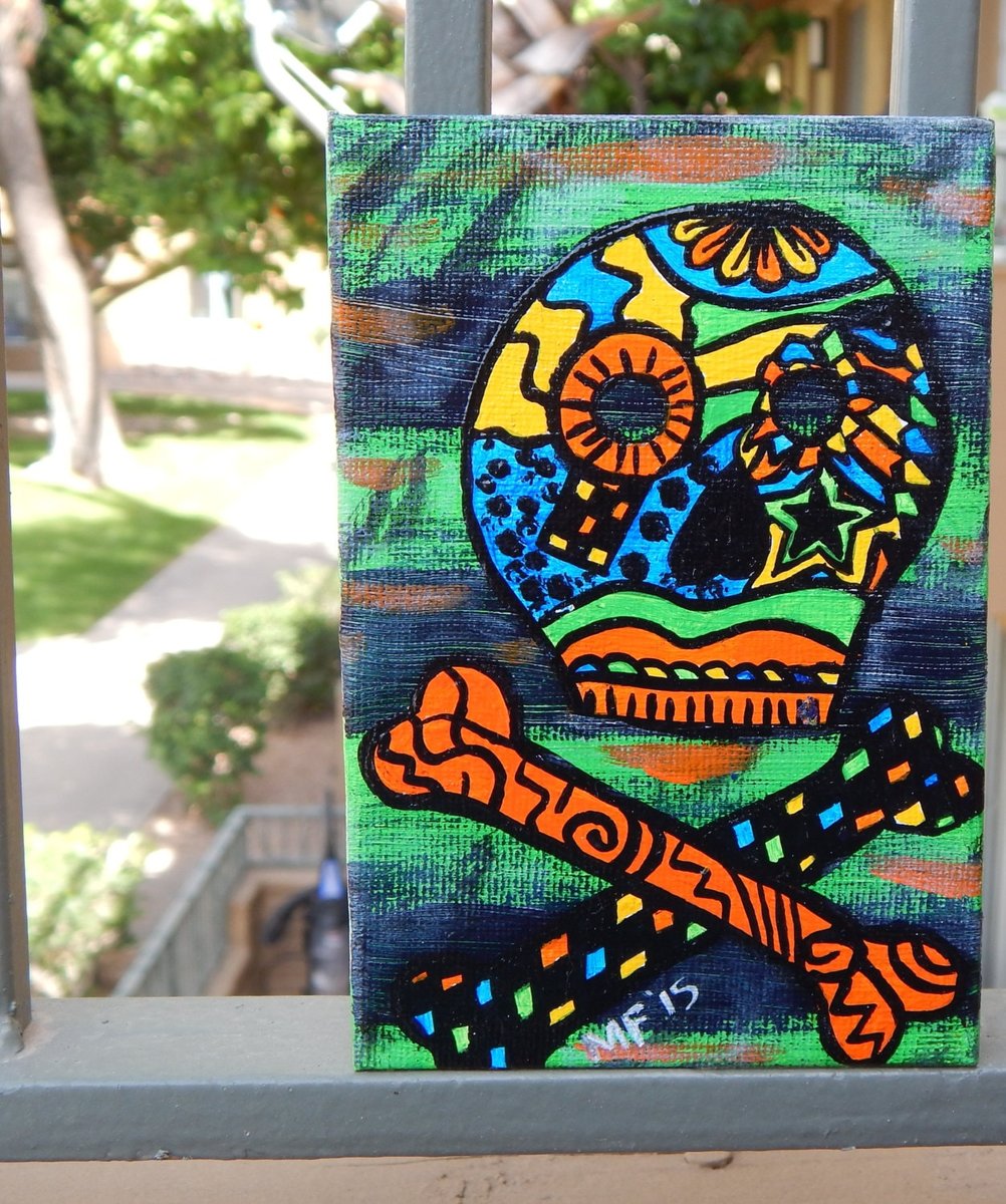 FUNKY SKULL | 4x6in | Original Skull & Cross Bones Painting