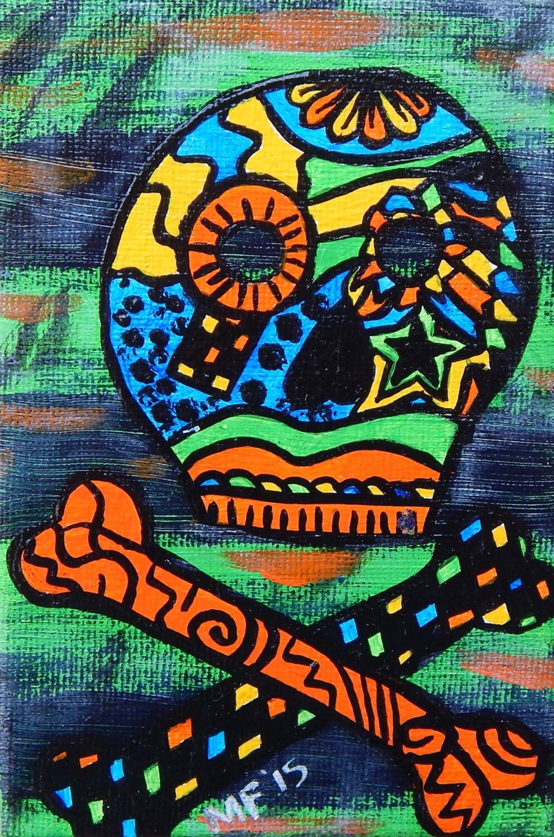 FUNKY SKULL | 4x6in | Original Skull & Cross Bones Painting