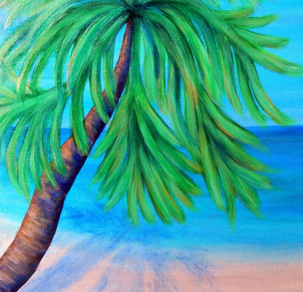 Tropical Palm Tree Painting | 16x20 | PALM TREE on the BEACH | Framed