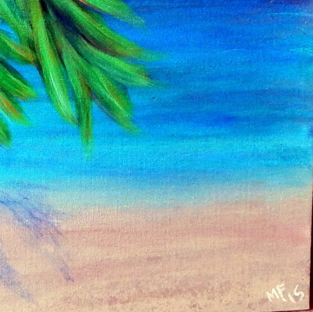 Tropical Palm Tree Painting | 16x20 | PALM TREE on the BEACH | Framed