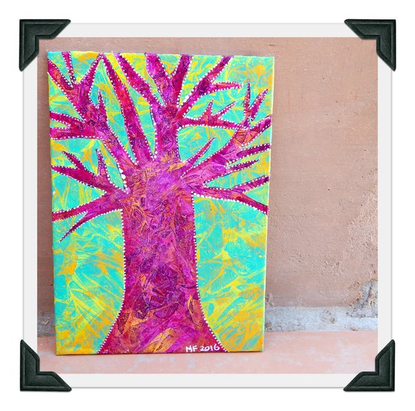 PINK MARBLE TREE | Abstract Tree Painting | 5x7in