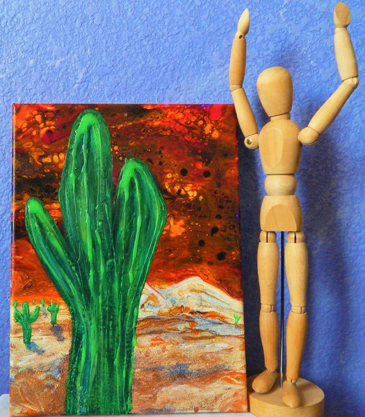 THE UNFORGIVING DESERT | Abstract Landscape Painting | Cactus Art | 9x12in