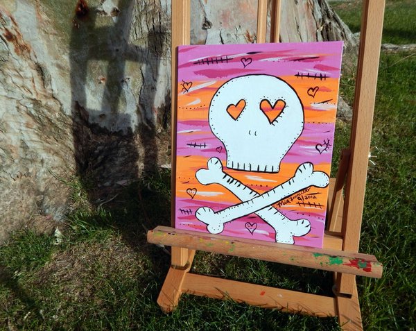 PINK and ORANGE SKULL | Skull and Cross Bone Painting | 8x10in