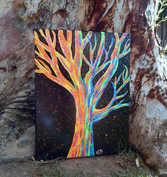 NEON GLITTER TREE | Unique Tree Painting | 12x16in