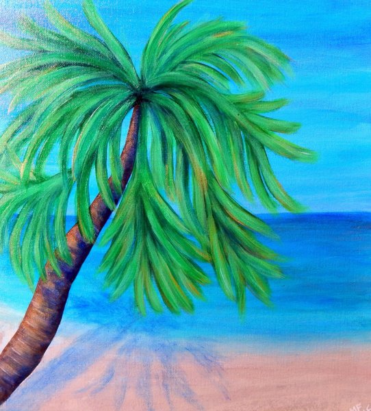 Tropical Palm Tree Painting | 16x20 | PALM TREE on the BEACH | Framed